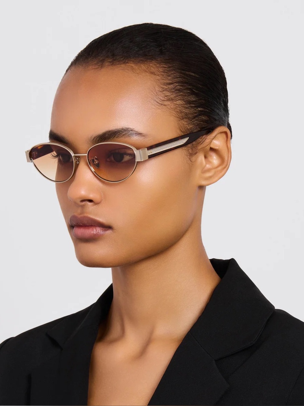 Sheri Oval Brown Gradient Lens Sunglasses in 22K Gold and Camel